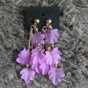 NWT Purple Leaf Dangle Earrings